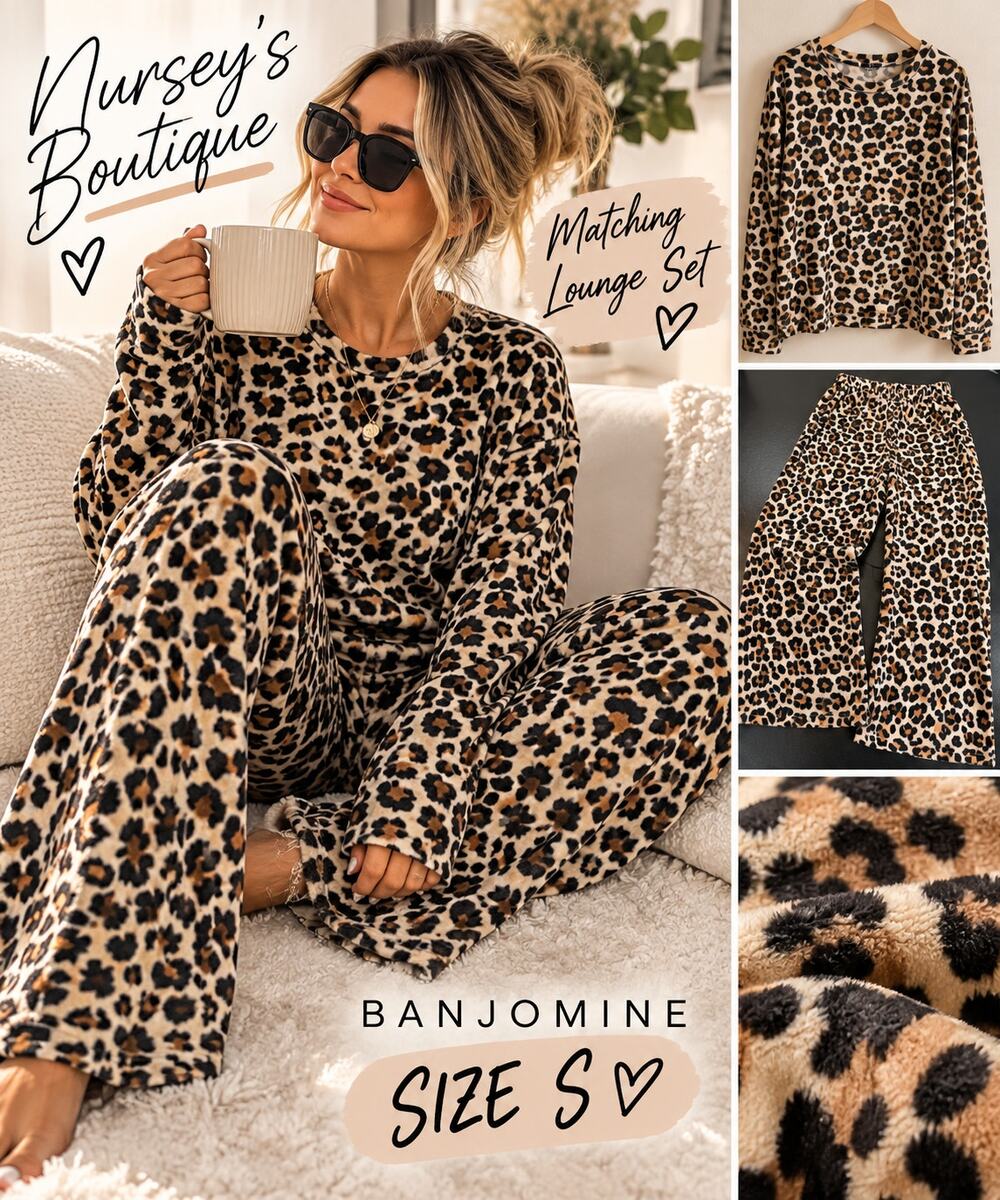 Banjomine Leopard Print 2 Piece Lounge Set Size S Wide Leg Pants Y2K